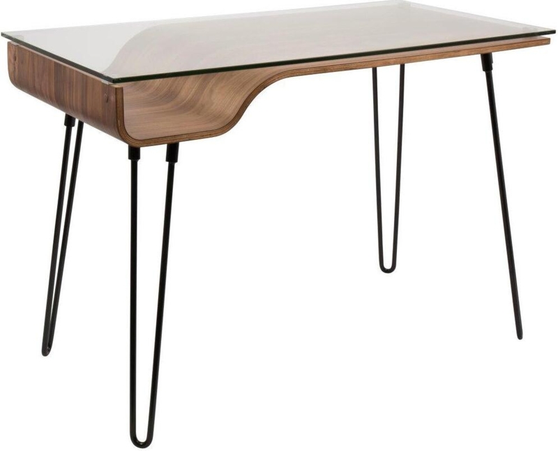 Writing Desk Curved Bentwood Frame Glass Top Hairpin Legs Retro