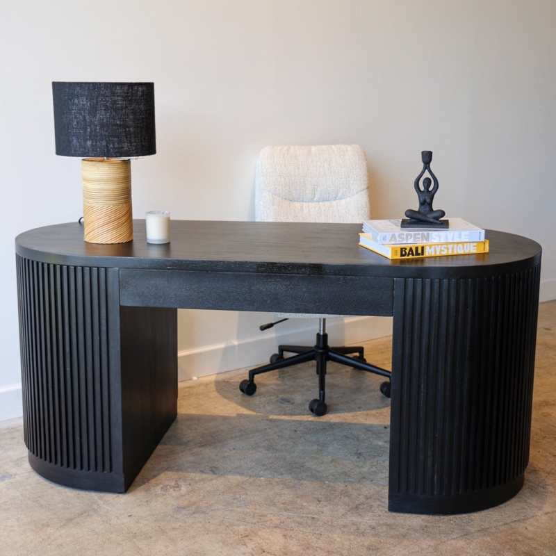 Writing Desk, Fluted Pedestal, Oval Top, Ribbed Surface