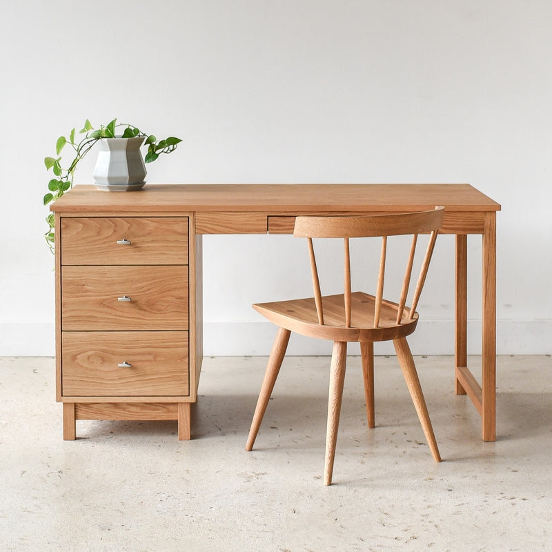 Writing Desk Light Oak Three Drawer Pedestal Minimalist Office