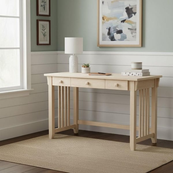 Writing Desk Unfinished Wood Mission Style Slatted Sides Craftsman