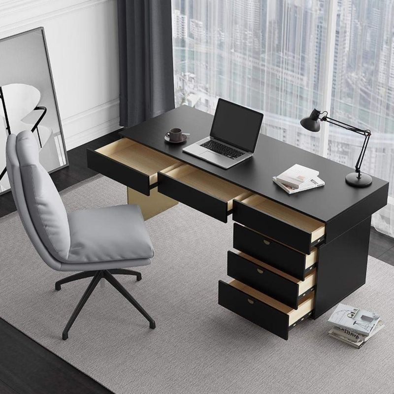 Writing Desk with Six Drawers and Handleless Minimalist Design