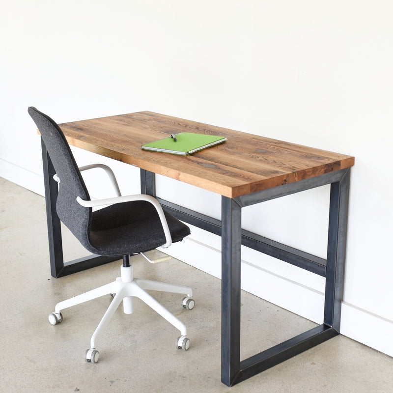 Writing Desk with Thick Slab Top & Industrial Reclaimed Wood Look