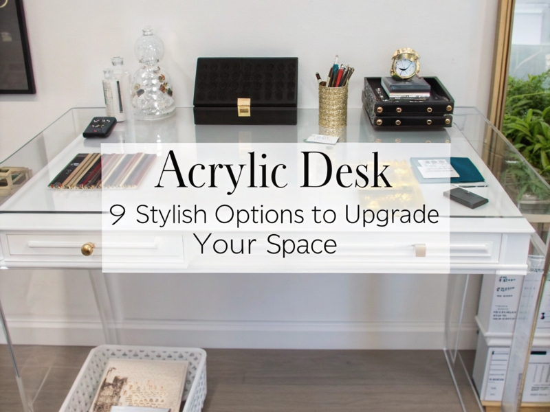 Writing Desk with Transparent Acrylic Slab Legs & Gold Accents