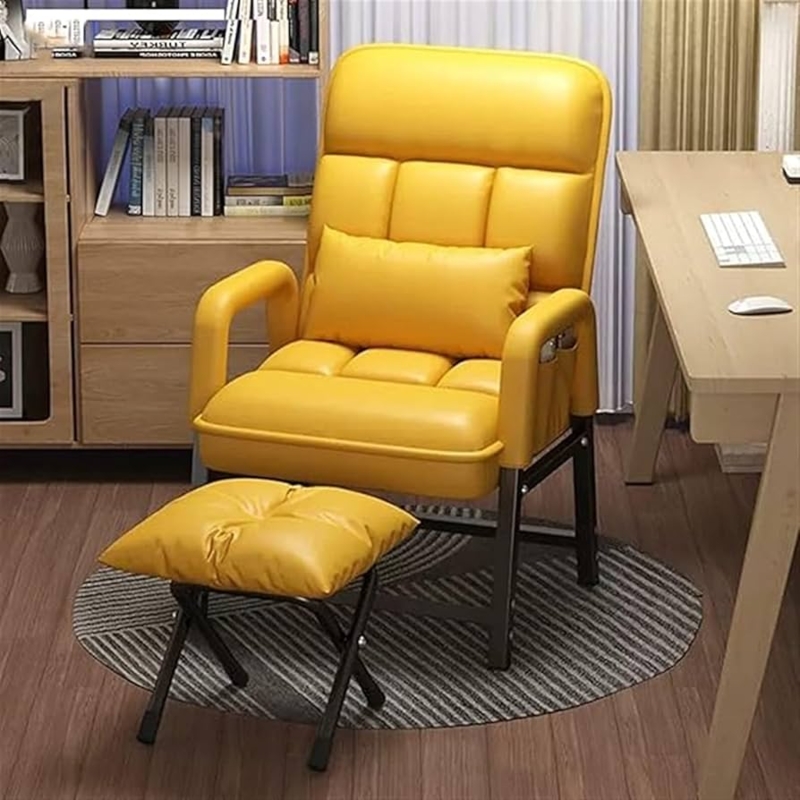 Yellow Accent Chair with Matching Tufted Footstool and Lumbar Pillow