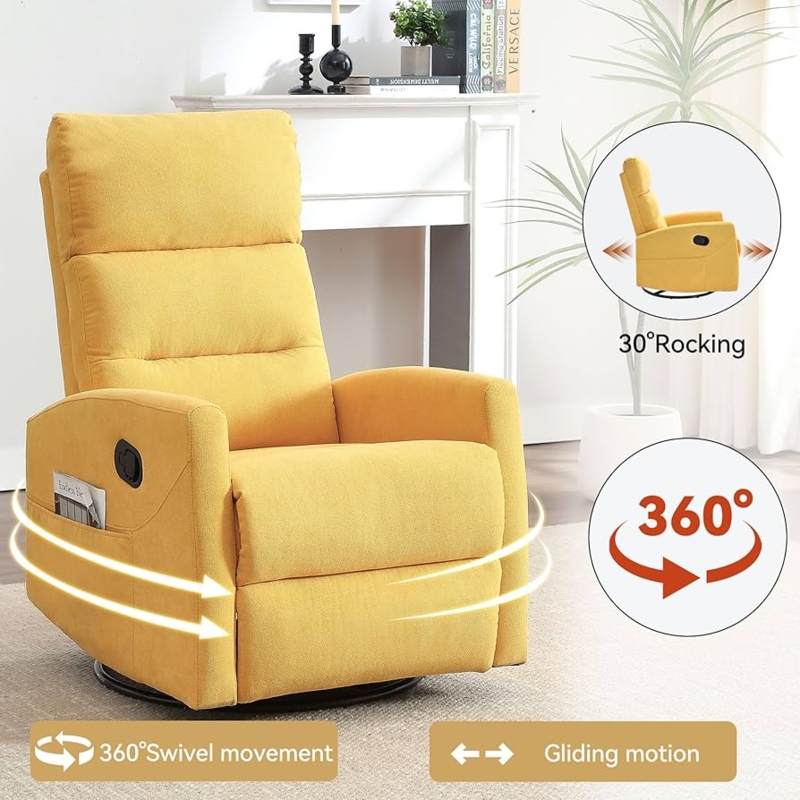 Yellow Fabric Manual Swivel Rocking Glider Recliner
