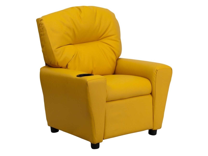 Yellow Leather-like Kids Recliner, Integrated Cup Holder
