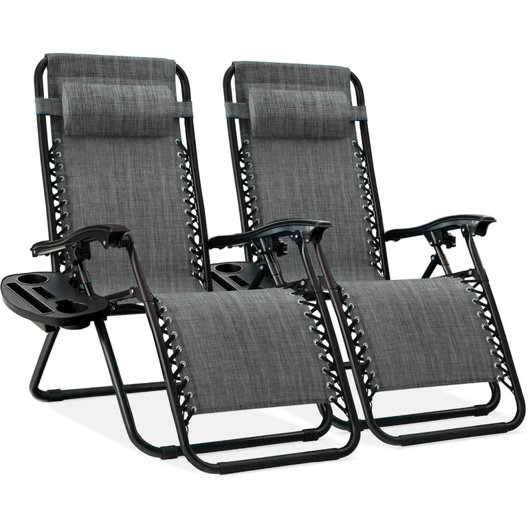 Zero Gravity Chair Set Gray Bungee Suspension with Detachable Trays