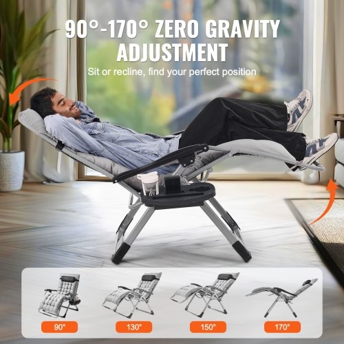 Zero Gravity Chair with 90-170 Degree Adjustment & Removable Side Tray