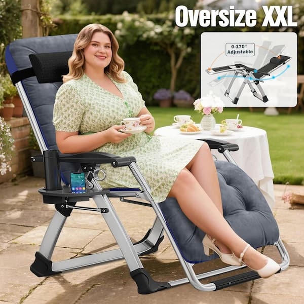 Zero Gravity Chair with Oversized Frame, Detachable Velvet Pad & Tray
