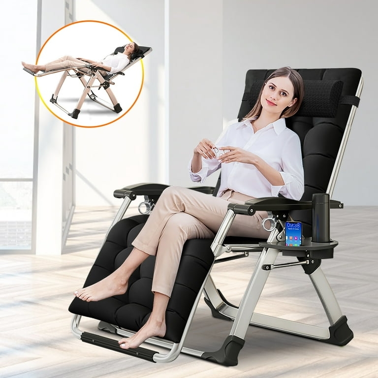 Zero Gravity Chair with Side Accessory Tray & Black Tufted Cushion