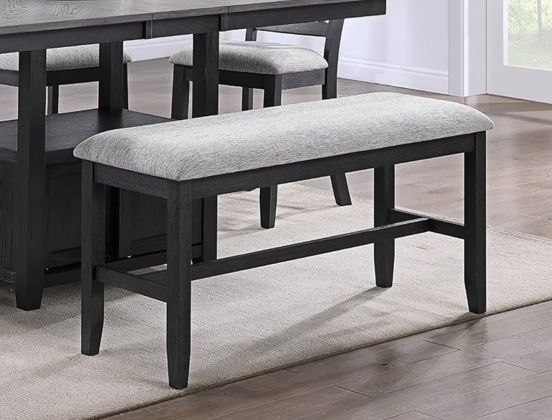 - 1pc Farmhouse Transitional Counter Height Upholstered Bench in Light  Grey Wooden Dining Room Furniture Black,Gray - Table Benches