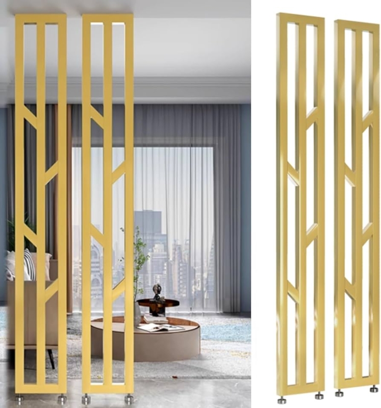 - 2pcs Metal Screen Partition Slats for Home Entryway, 240 235  230 225 220 215 210 200 100 90 80 70cm Tall Metal Room Divider Screen Post,  Privacy Partition Screen Columns(Gold,H-215cm/84.6in/7.1ft)