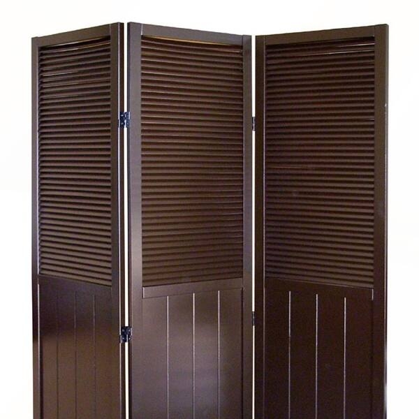 3 Panel Folding Screen Room Divider with Louvered Shutter Top Design