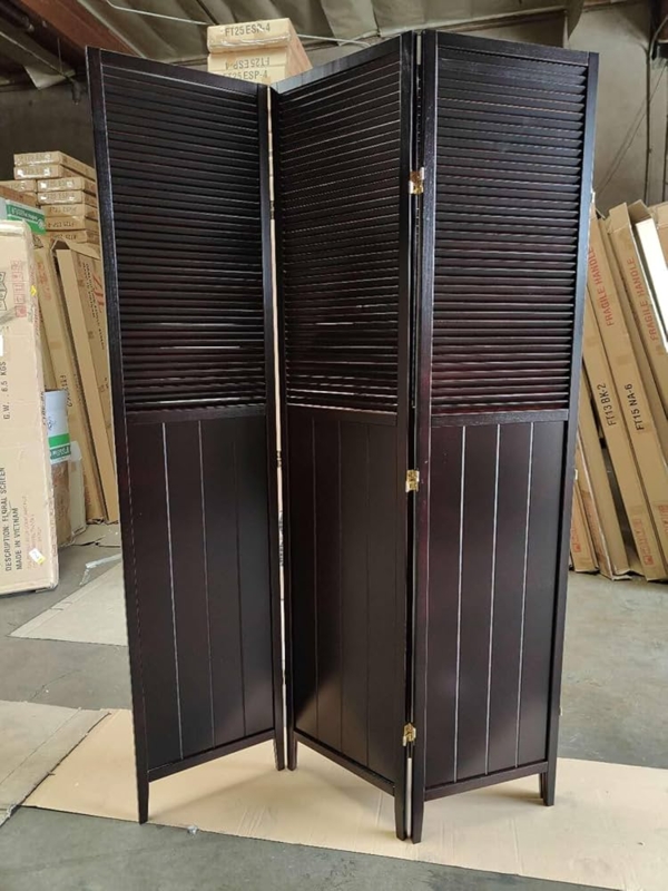 3 Panel Shutter Screen Room Divider with Beadboard Bottom Panels