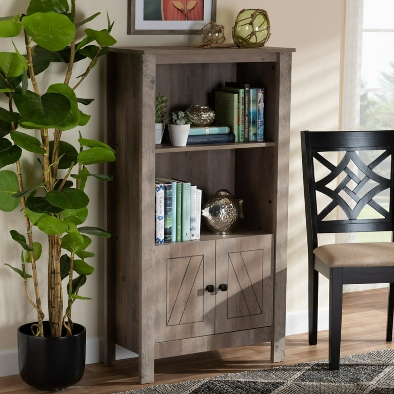 3-Tier Bookcase Natural Oak Finish Open Back Silhouette Block Legs