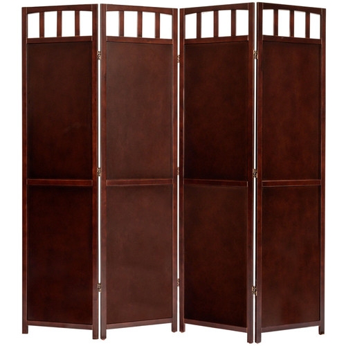 4 Panel Folding Screen Room Divider with Mission Style Slatted Top