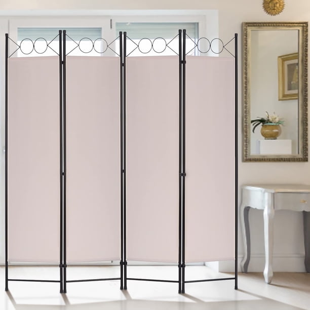 4-Panel Folding Screen Steel Frame Scrollwork Top For Studio Apartment