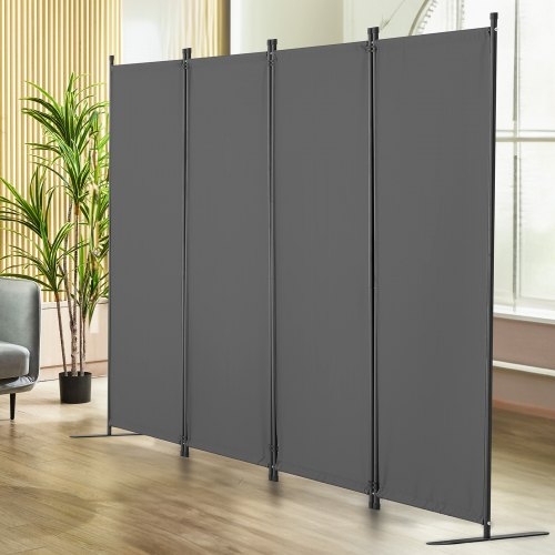 4 Panel Room Divider Gray Fabric Privacy Screen Folding Metal Frame