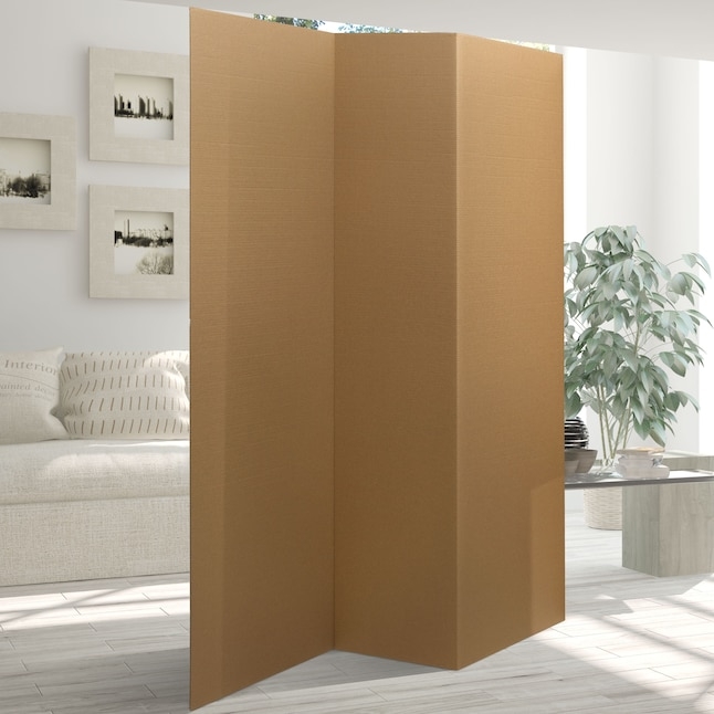 6-Panel Folding Room Divider with Textured Brown Cardboard Surface