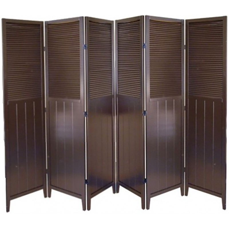 6 Panel Room Divider Dark Wood Shutter Top Slatted Bottom Screen