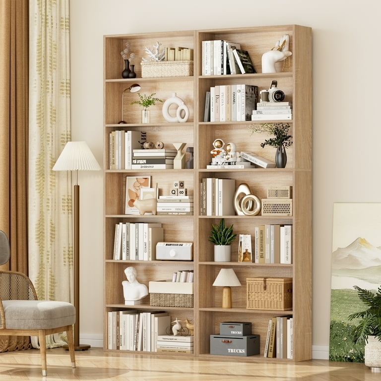 7-Tier Narrow Bookcase in Light Oak Finish for Small Spaces