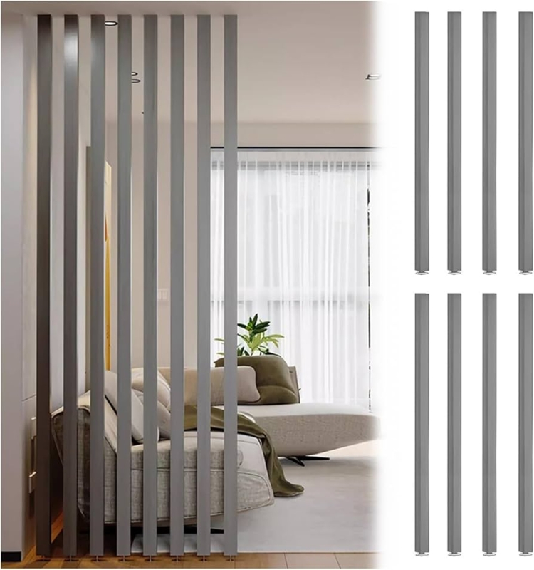 - 8 Pack Adjustable Room Divider Wooden Slats - Privacy Screen  for Washroom, Balcony, Stairwell & Entrance - Decorative Column Grille -  Grey, Black, White & Walnut with Fittings - 14" Height