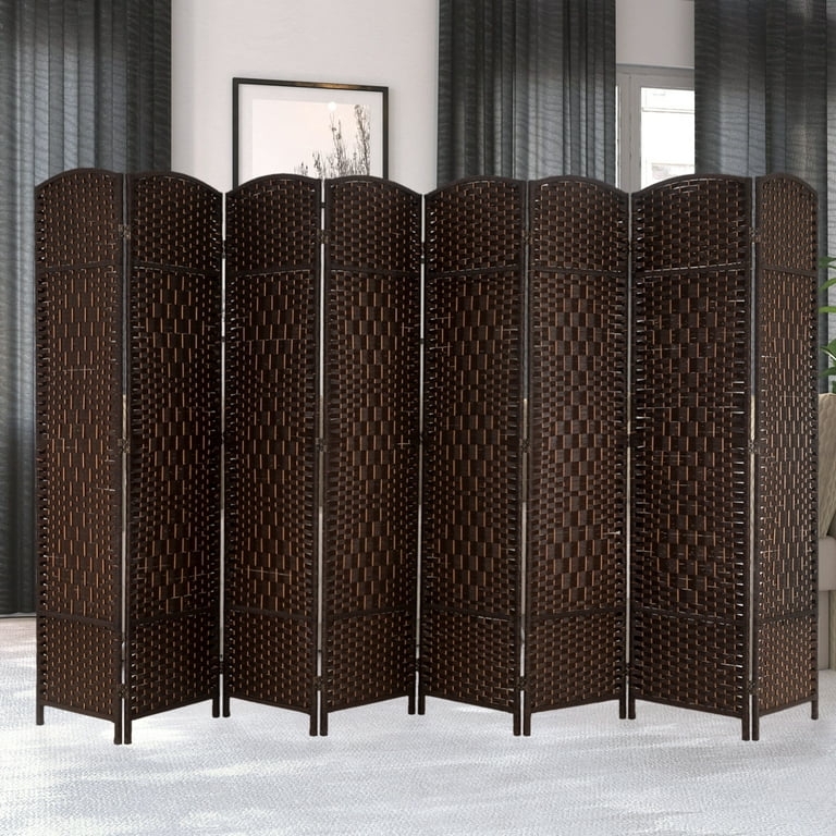 8 Panel Arched Room Divider with Dark Basketweave Woven Texture