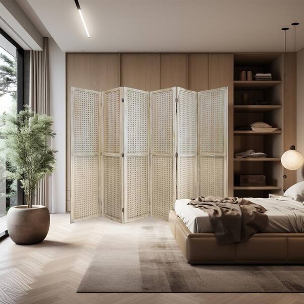 8 Panel Pegboard Room Divider Wood Finish Extra Wide Folding Partition