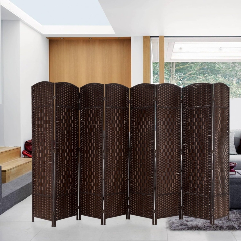 8 Panel Room Divider with Arched Tops, Extra Wide Woven Privacy Screen