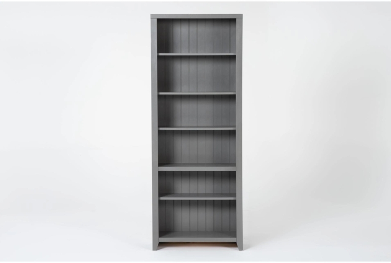 84-Inch Tall Bookcase with Lower Cabinet Doors, Grey Wood Grain Finish