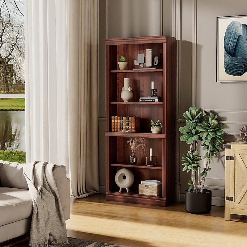 A-Frame Ladder Bookcase with Five Graduated Shelves in Dark Brown