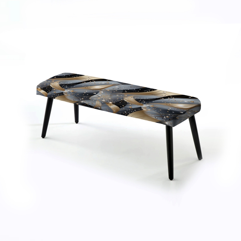 Abstract Bench Gold And Grey Graphic Print Black Tapered Legs