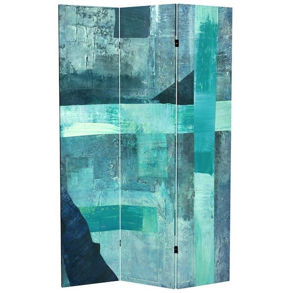 Abstract Room Divider Indigo Print Three Panel Folding Canvas Screen