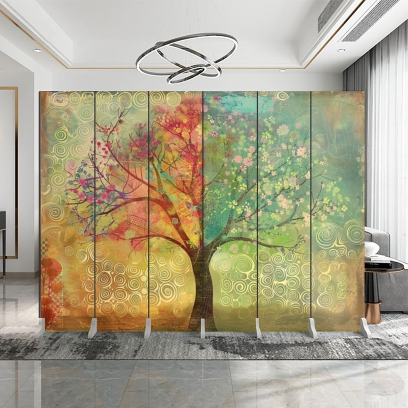 Abstract Tree Room Divider Four Seasons Mural Six Panel Canvas Screen