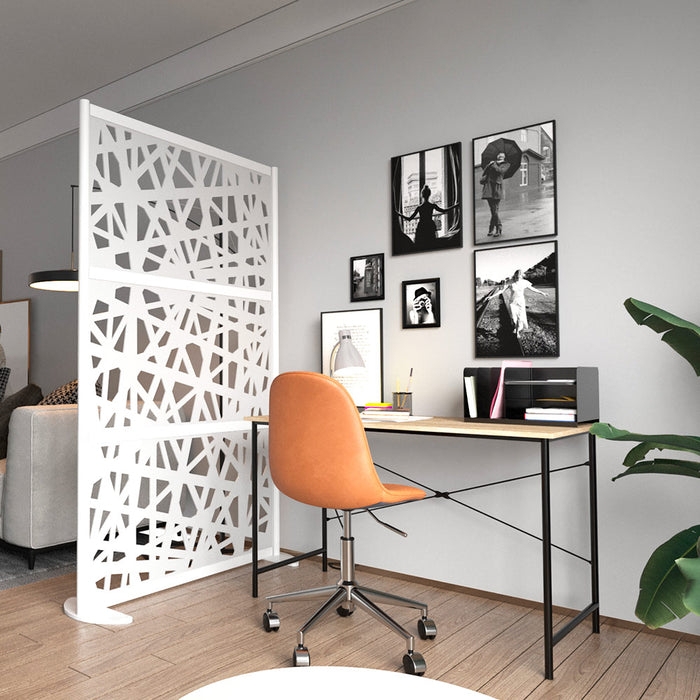 Abstract White Room Divider with Shattered Geometric Pattern