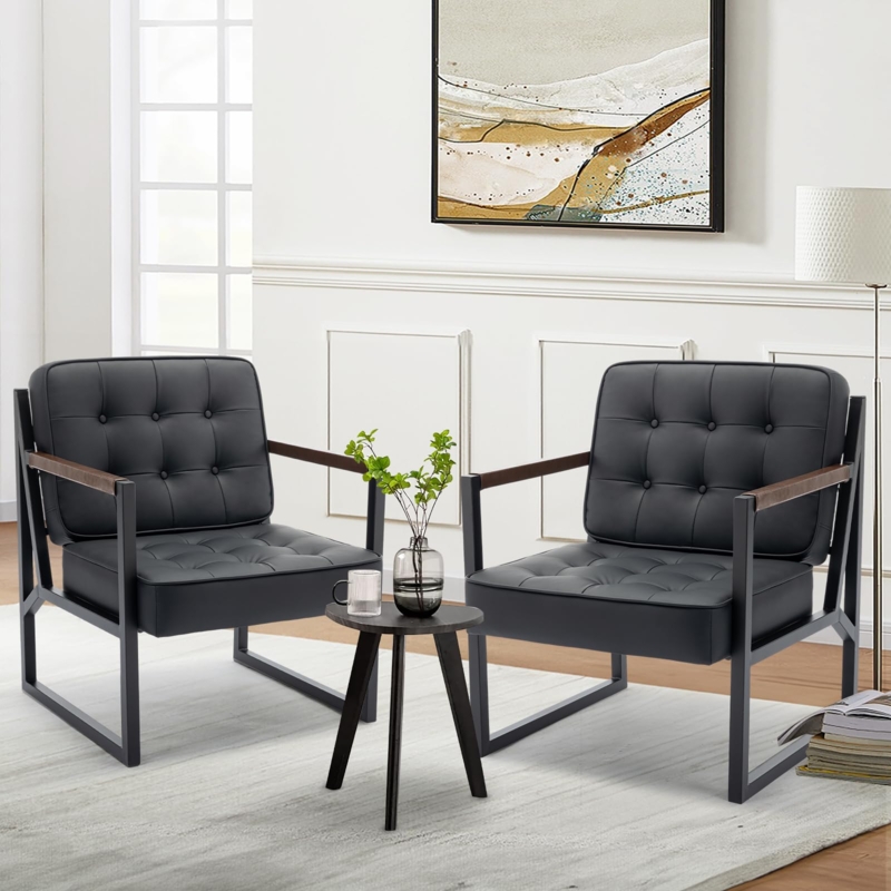 Accent Armchair Channel Tufting Splayed Metal Legs Industrial