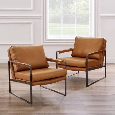 Accent Armchair Mid-Century Modern Cognac Leather-Like