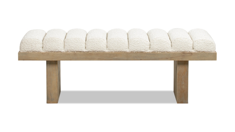 Accent Bench Block Legs Channel Tufting Boucle Texture Ivory