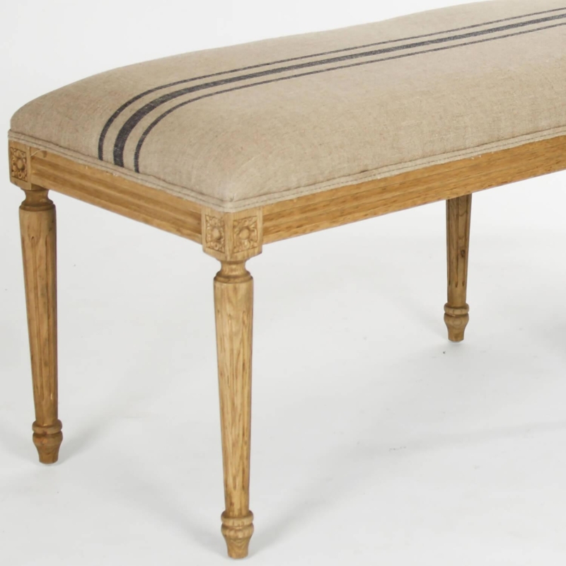 Accent Bench Cabriole Legs, Blue Striped French Country