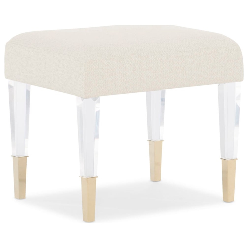 Accent Bench Cream Textured Upholstery Tapered Acrylic Legs Gold Tips