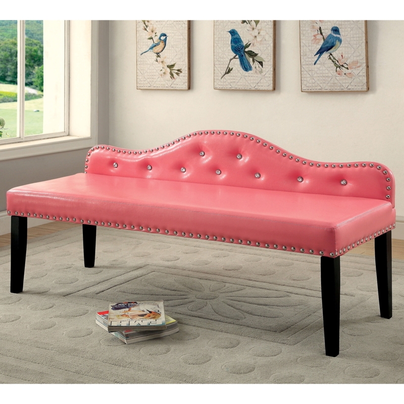 Accent Bench Faux Leather Button Tufted Bolster Pillows Chic