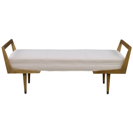 Accent Bench Geometric Arms Tapered Legs Wood Toned Frame
