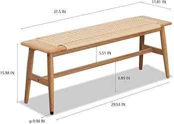 Accent Bench Hand Woven Surface Solid Frame Light Oak Scandi