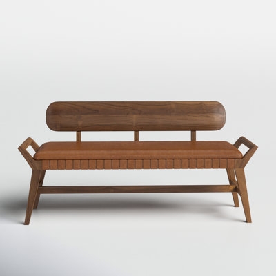 Accent Bench Leather Like Upholstery Dark Brown Cross Stretcher