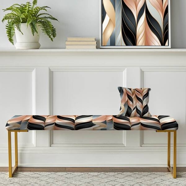 Accent Bench Rose Gold Abstract Leaf Pattern Slim Metallic Frame