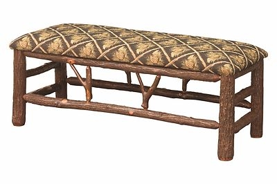 Accent Bench Twig Legs Upholstered Seat Bark Texture Cabin Lodge