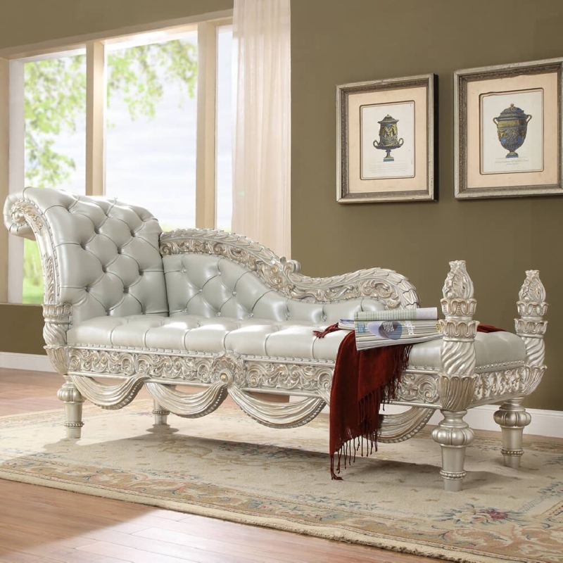 Accent Bench Victorian Style Intricate Scrollwork Metallic Tufted