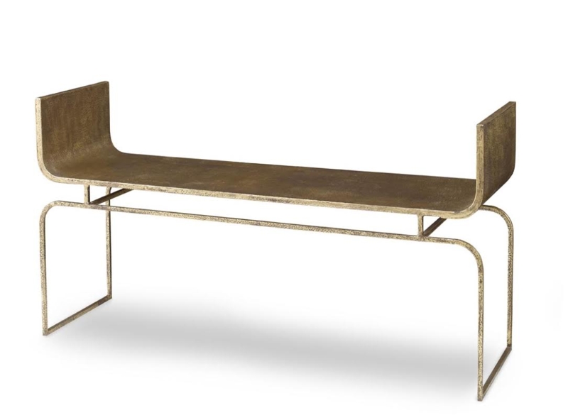 Accent Bench with Long Silhouette in Hammered Metal Finish