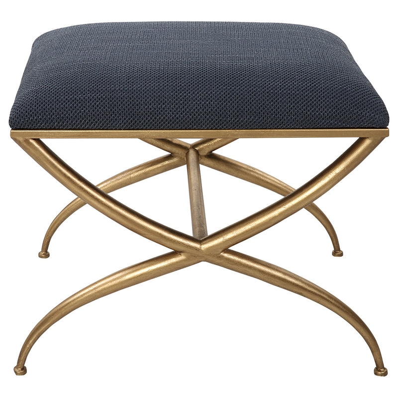 Accent Bench with Navy Blue Upholstery & X-Frame Base
