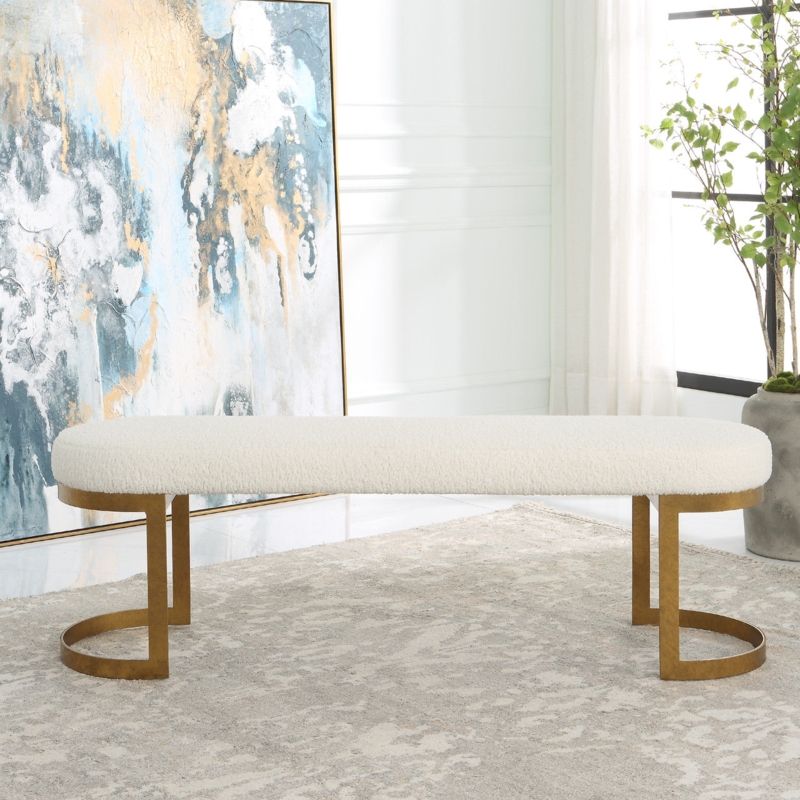 Accent Bench with Sculptural Infinity Base and Boucle Texture